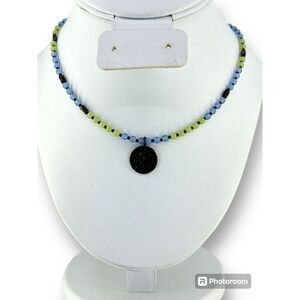 Glass Beaded Sterling Silver Necklace 16-18 long